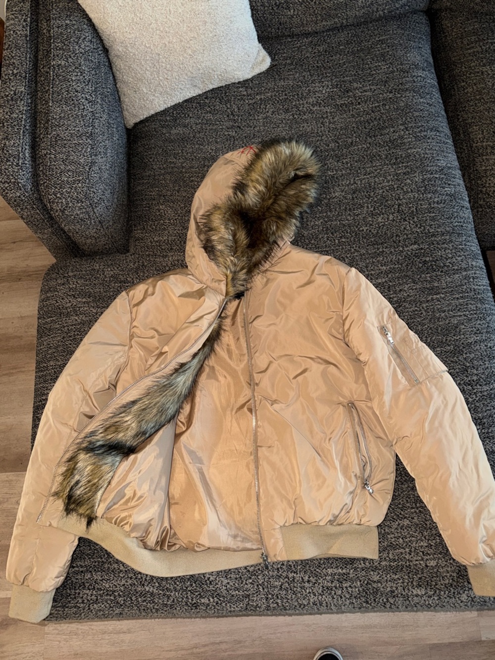Tan Men's Faux-Fur Hooded Puffer Jacket